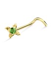 Green Stone Leaf Silver Curved Nose Stud NSKB-673